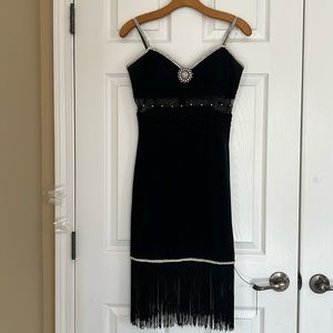 Vintage Niteline Black Rhinestones Embellished Sleeveless Cocktail Dress Small